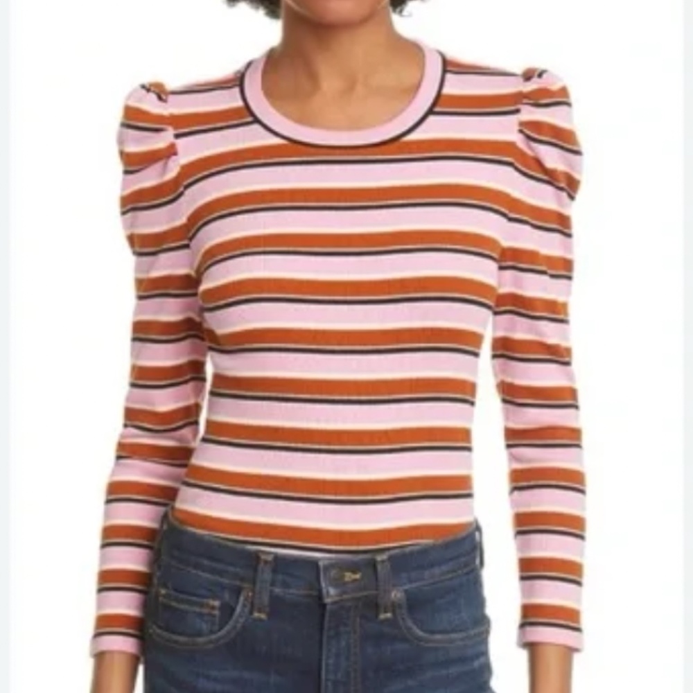 Veronica Beard Britney Puff Shoulder Stripe Top